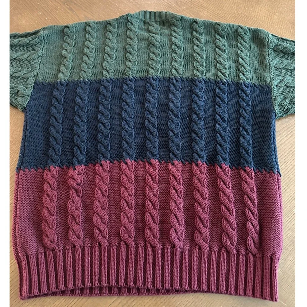 Woods & Gray Mens XL Colorblock Cable Knit Cotton Sweater Green‎ Blue Burgundy